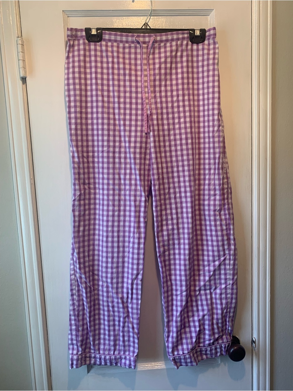 Talbots Purple Gingham Check Lounge Pajama Pants Elastic Waist Sz S 100% Cotton